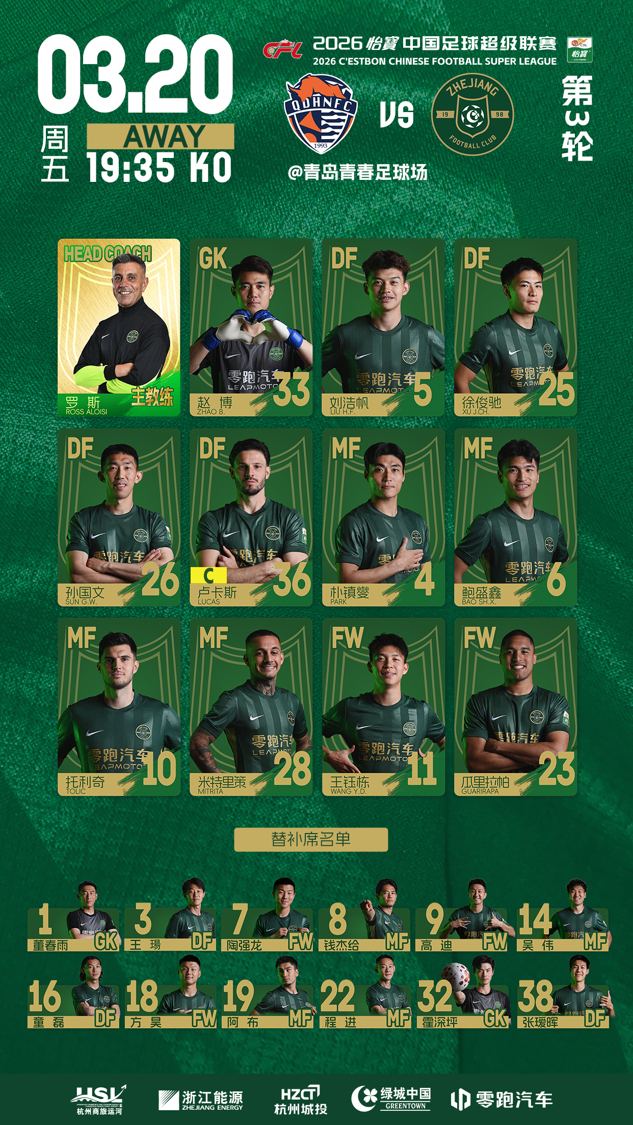 中超战报 | 2026中超联赛第3轮 青岛海牛 1:4 浙江绿城插图 中超战报 | 2026中超联赛第3轮 青岛海牛 1:4 浙江绿城插图