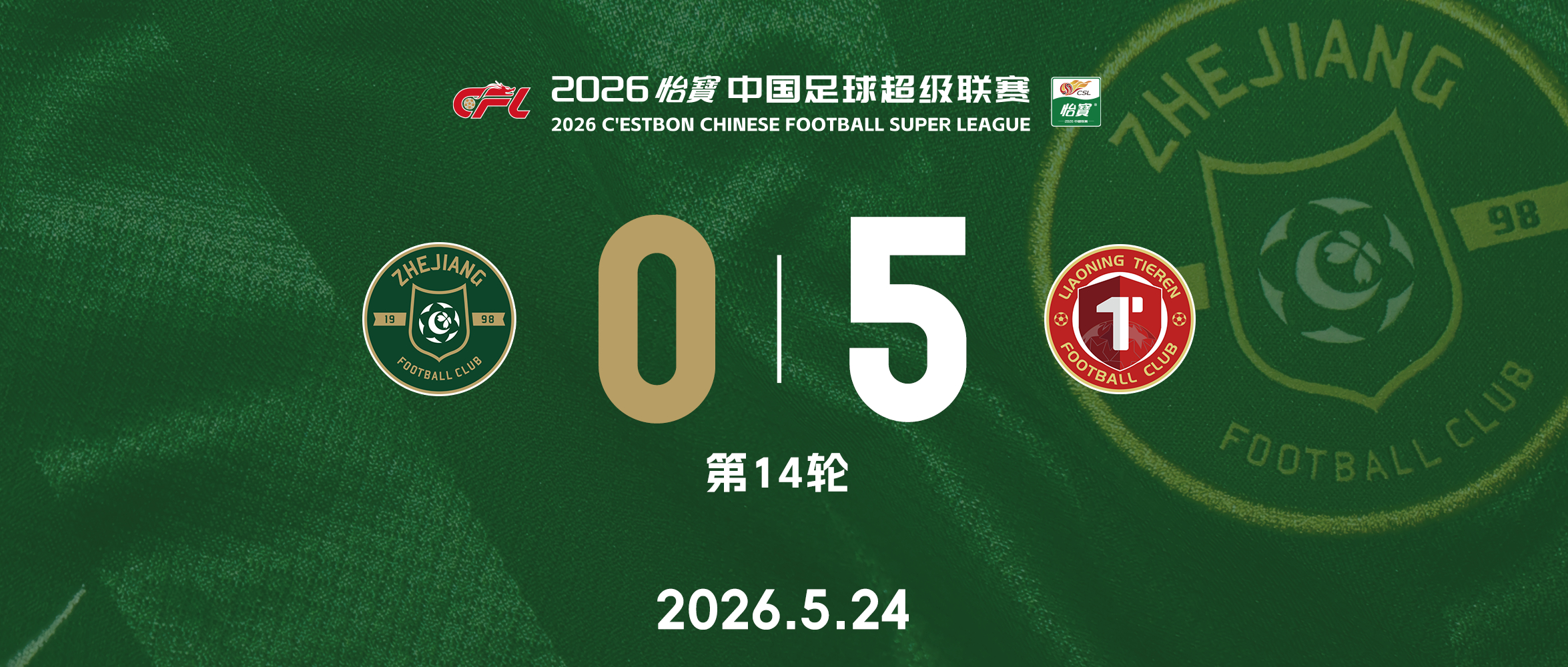 中超战报 | 2026中超联赛第14轮 浙江绿城 0-5 辽宁铁人插图8 中超战报 | 2026中超联赛第14轮 浙江绿城 0-5 辽宁铁人插图8